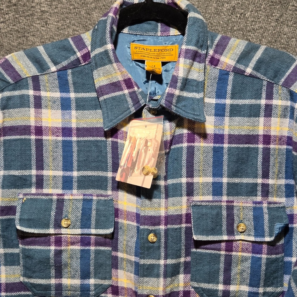 Stapleford Workwear Plaid Flannel Pockets Size M Turquoise Long Sleeve Cotton
